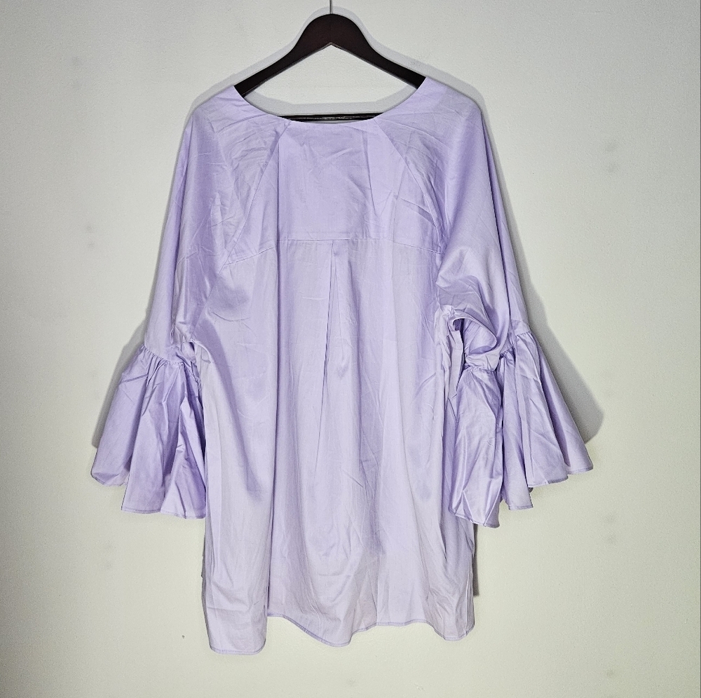 Harshman Blouse Zenaida Lilac Purple Flared Bell Sleeve Plus Size V-Neck Casual - Picture 5 of 10